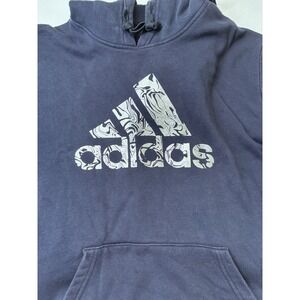 Adidas Size Medium Silver Foil Pullover Navy Blue Hoodie Sweatshirt
